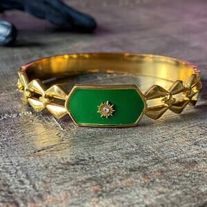 NEW Green & Gold Rhinestone Bangle Bracelet